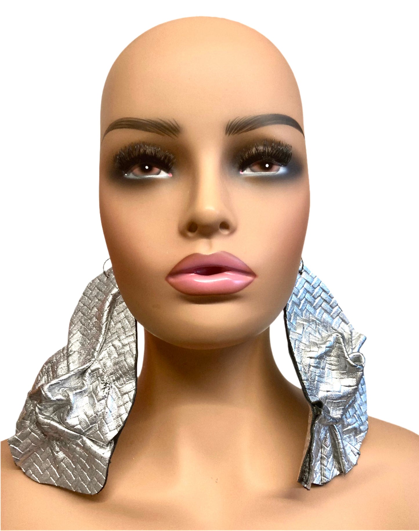 LEATHER SILVER SPACE EARRINGS