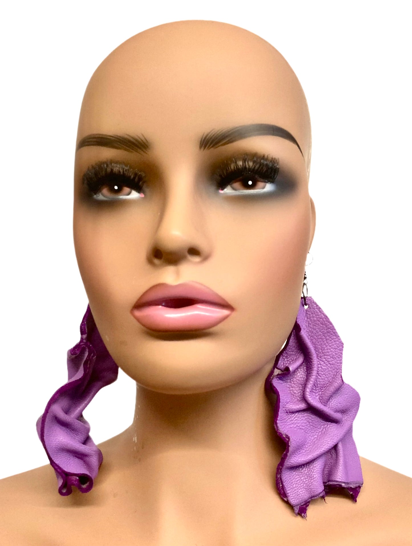 PURPLE LEATHER CRINKLET EARRINGS