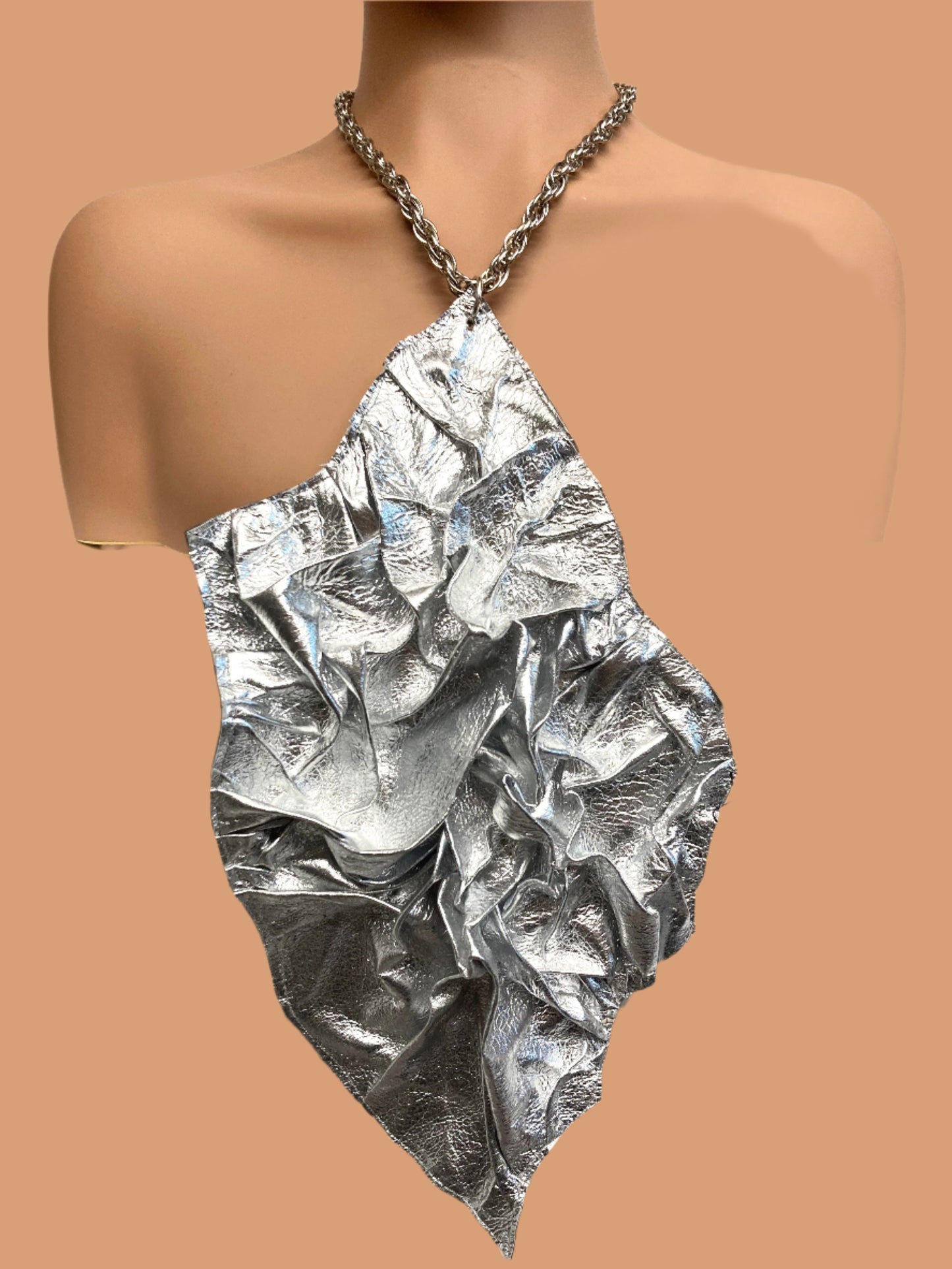 LEATHER SILVER METEORITE NECKLACE