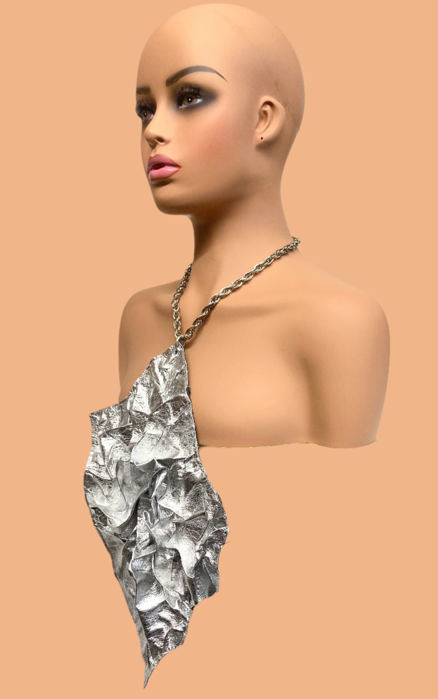 LEATHER SILVER METEORITE NECKLACE