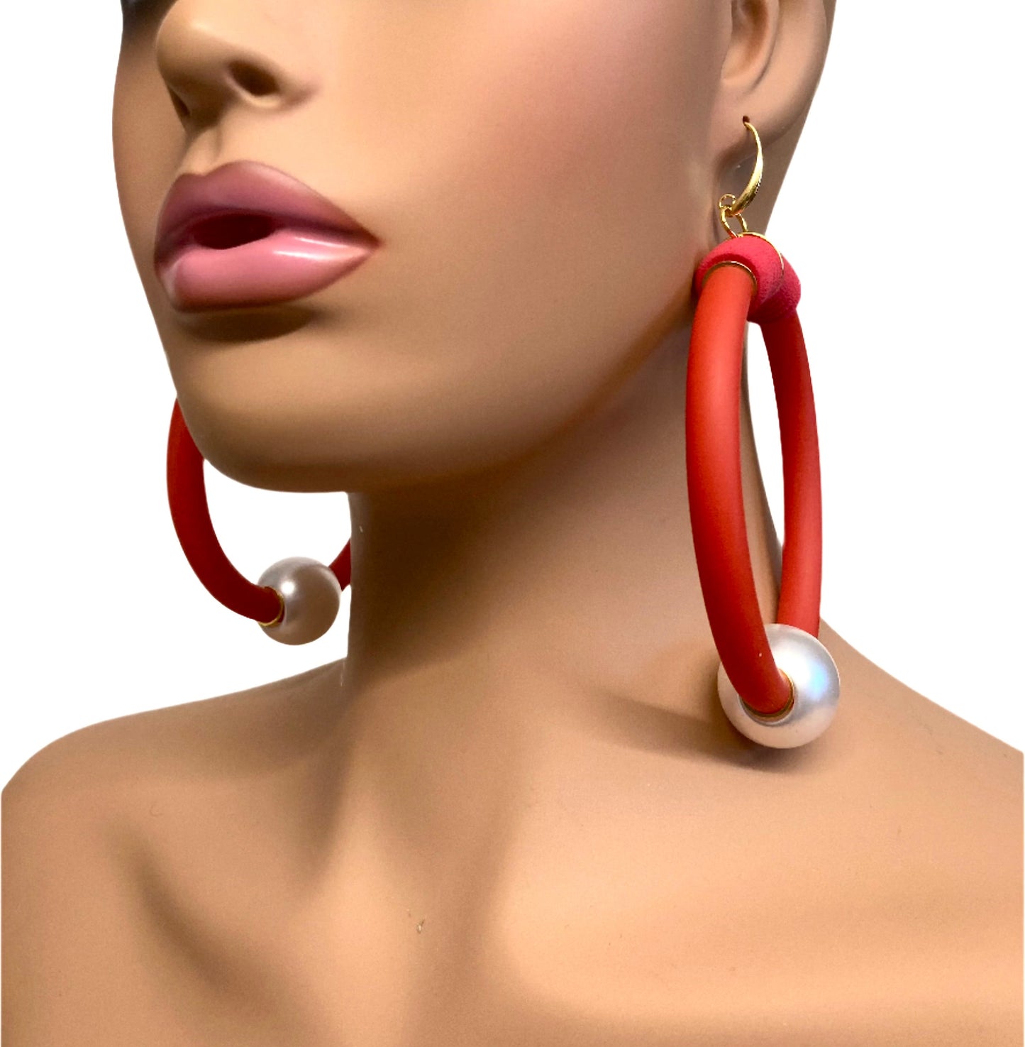 RED LATEX HOOPX EARRINGS