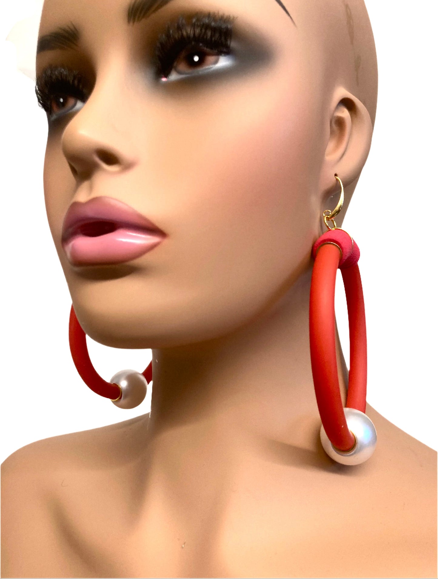 RED LATEX HOOPX EARRINGS