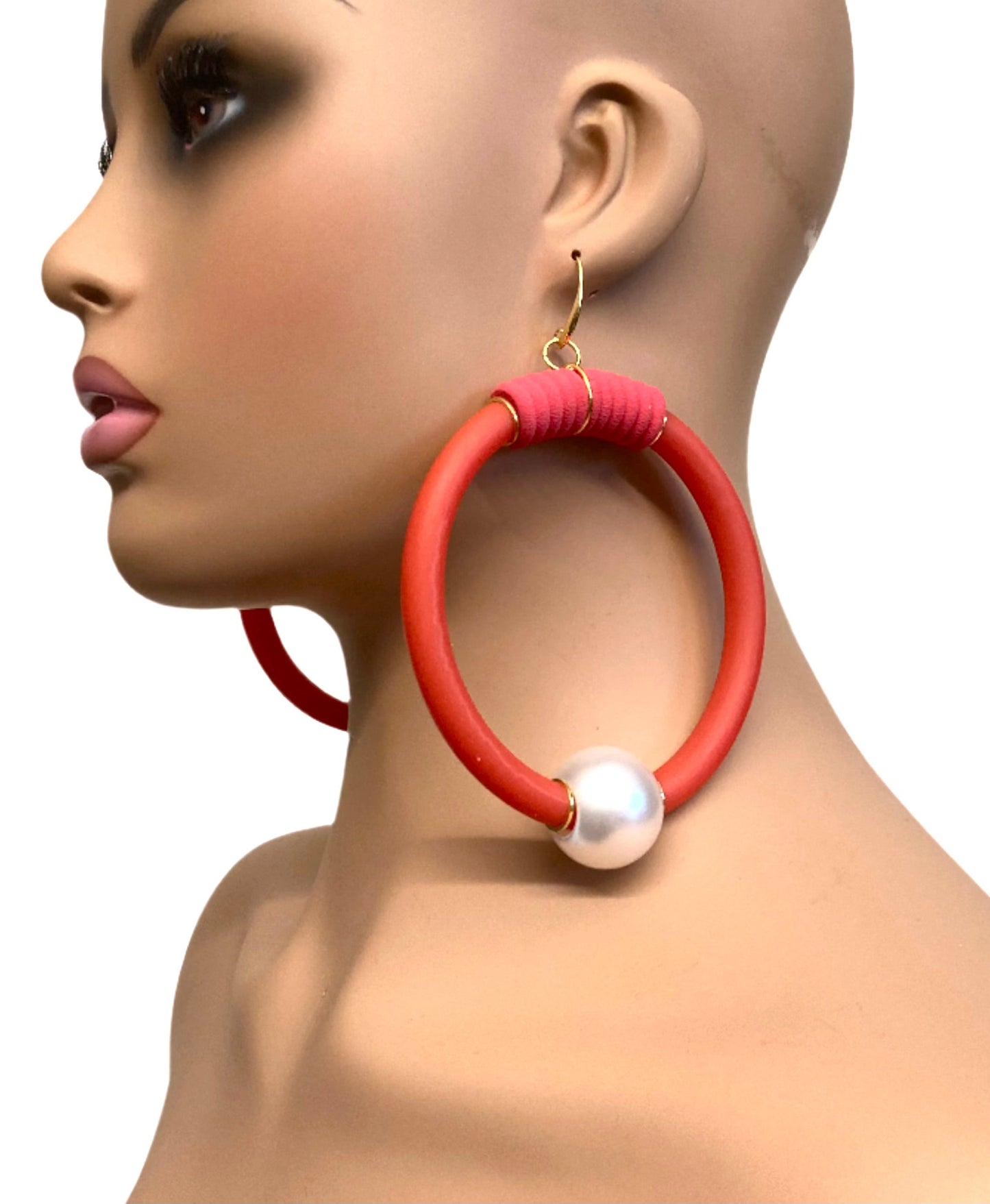 RED LATEX HOOPX EARRINGS