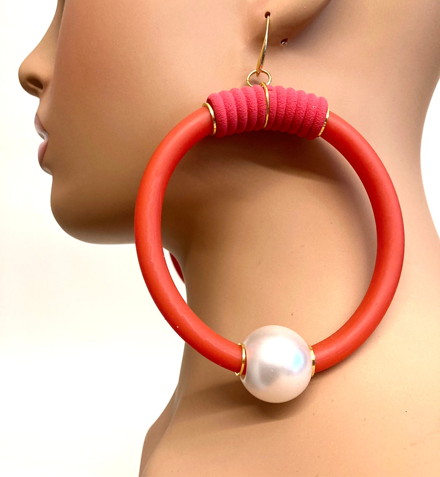 RED LATEX HOOPX EARRINGS