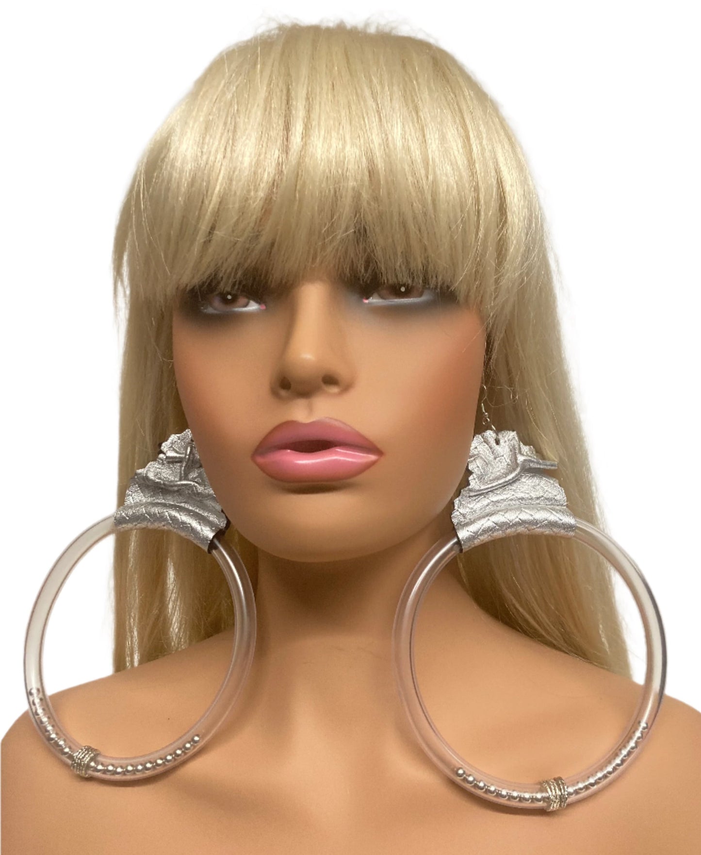 SILVA LEATHER & CLEAR RING EARRINGS