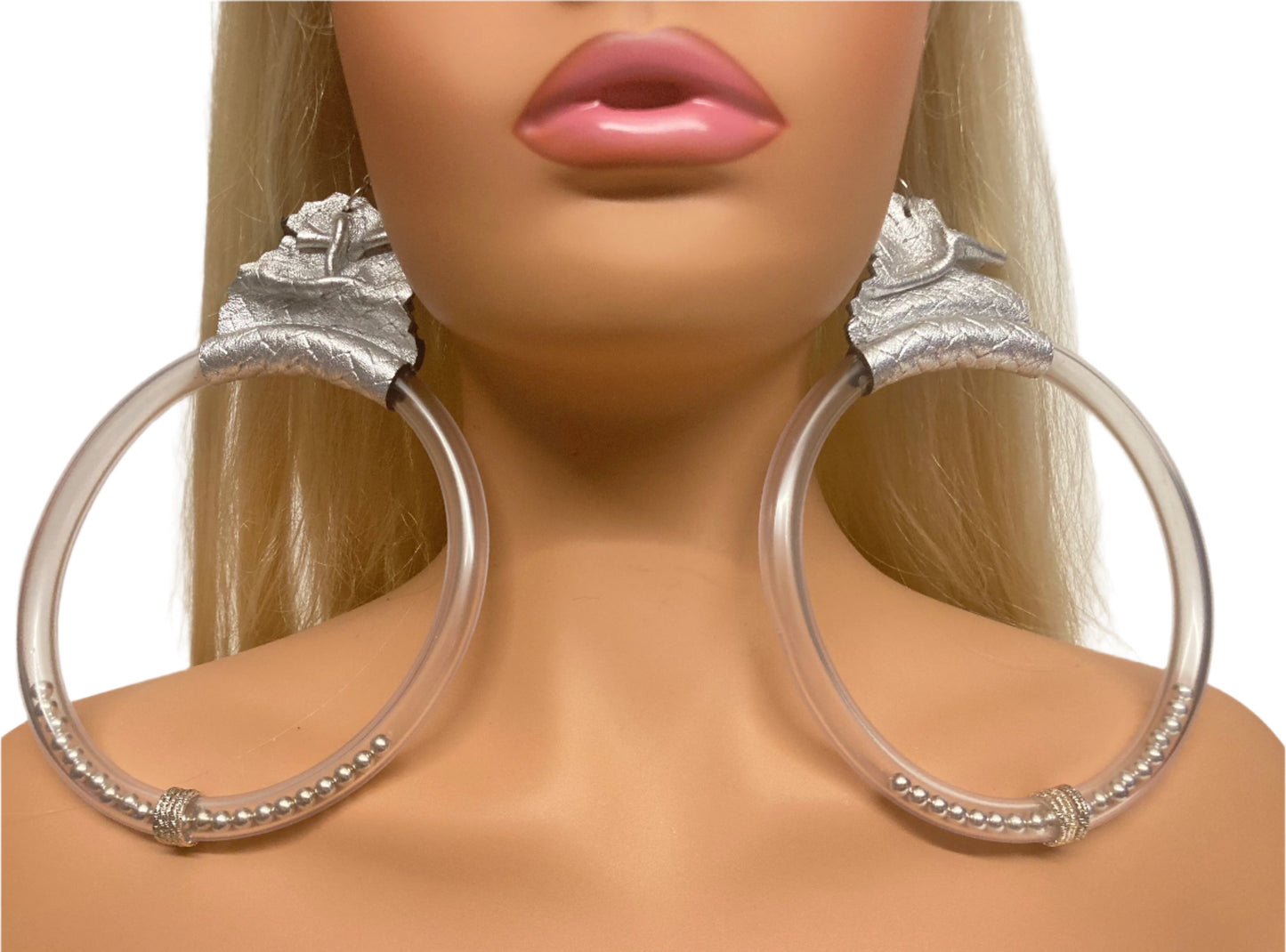 SILVA LEATHER & CLEAR RING EARRINGS