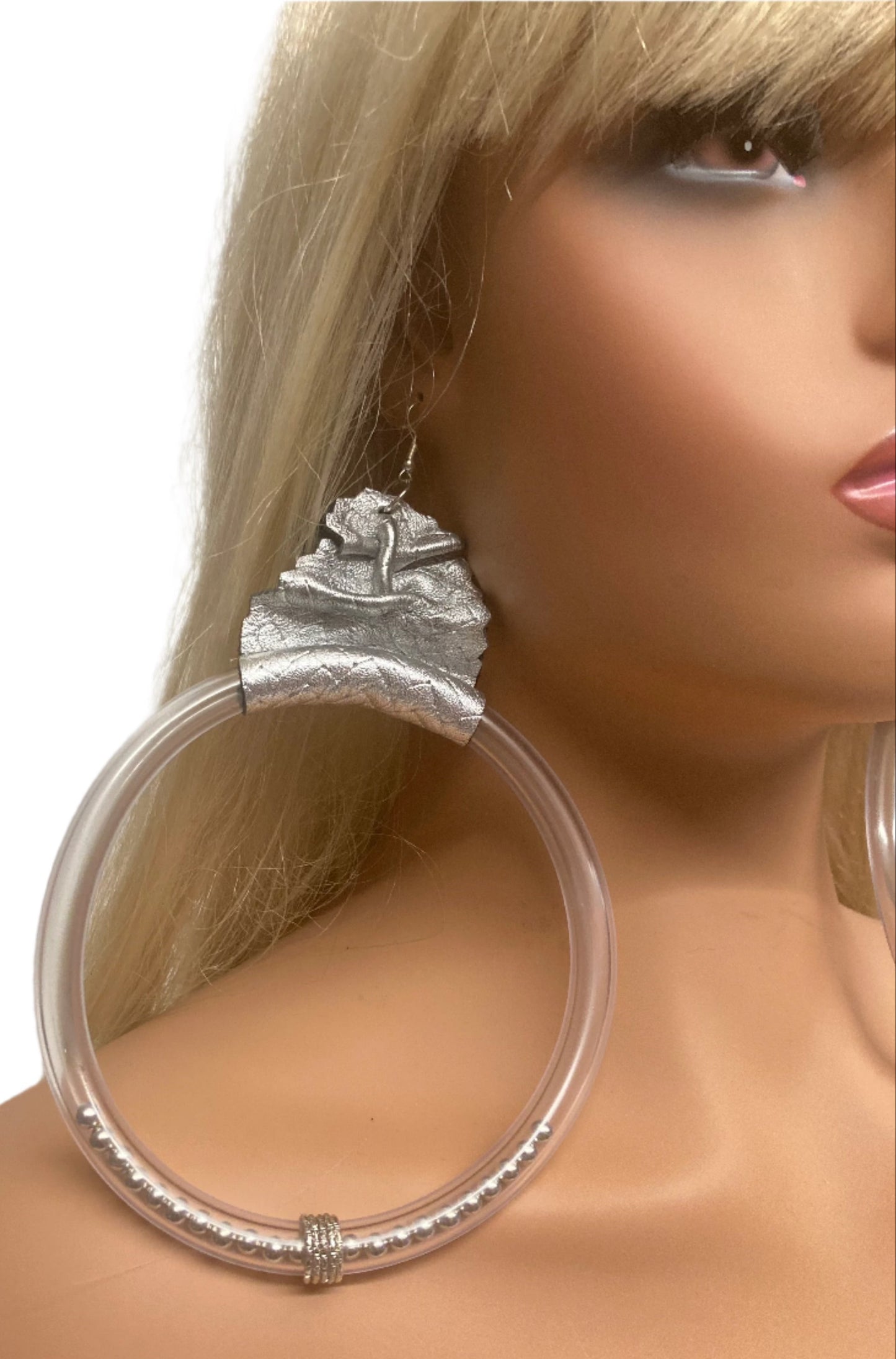 SILVA LEATHER & CLEAR RING EARRINGS