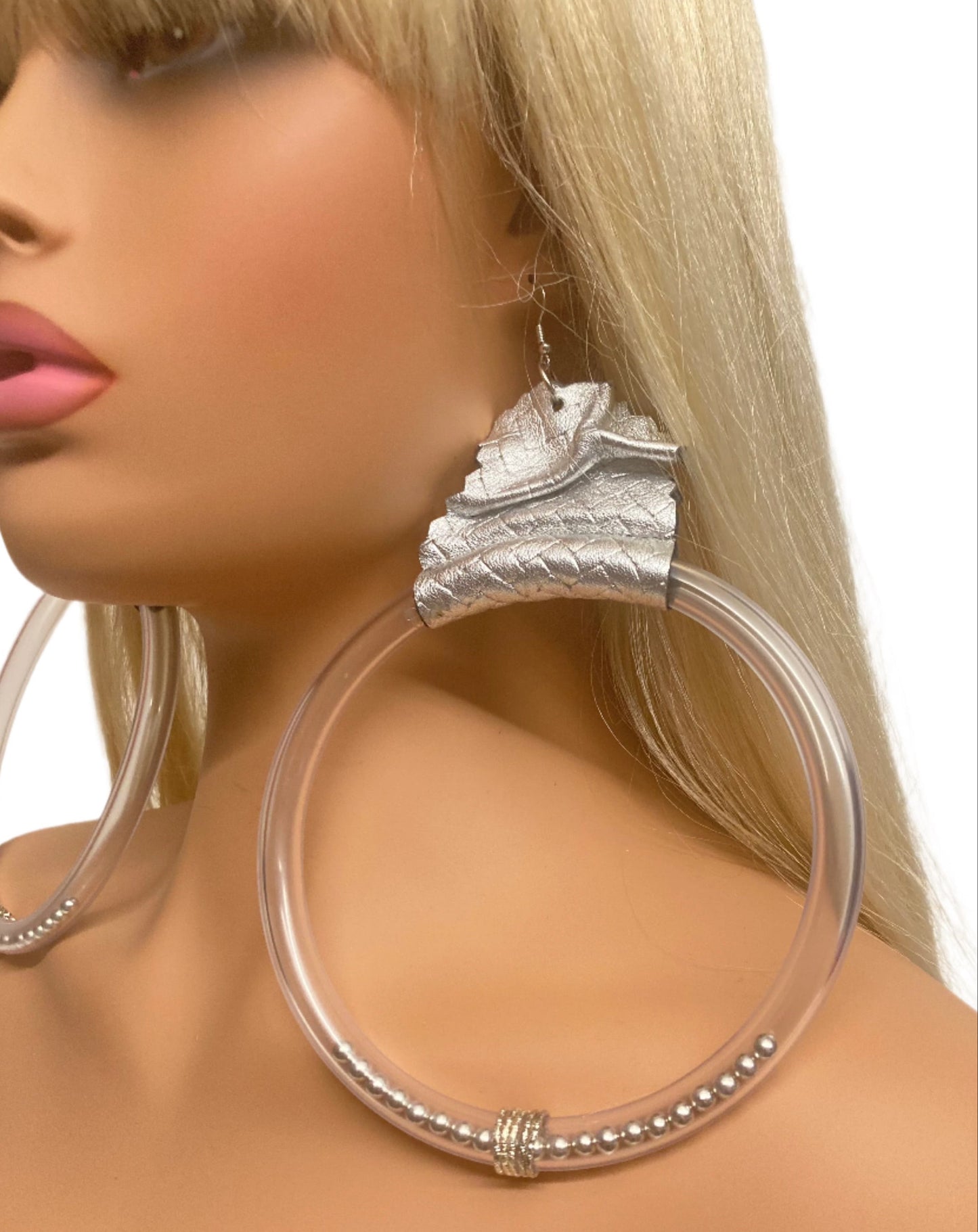 SILVA LEATHER & CLEAR RING EARRINGS