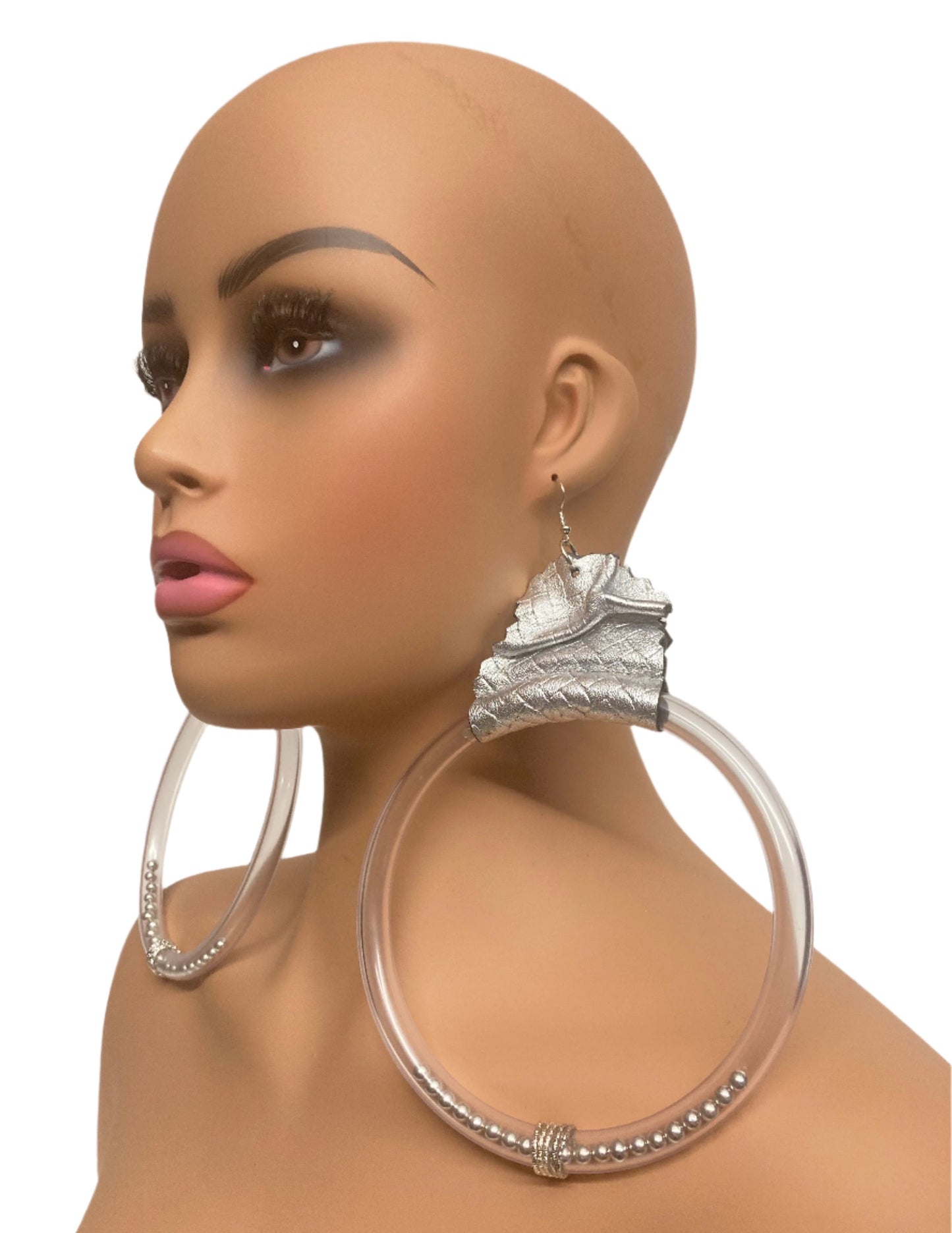 SILVA LEATHER & CLEAR RING EARRINGS