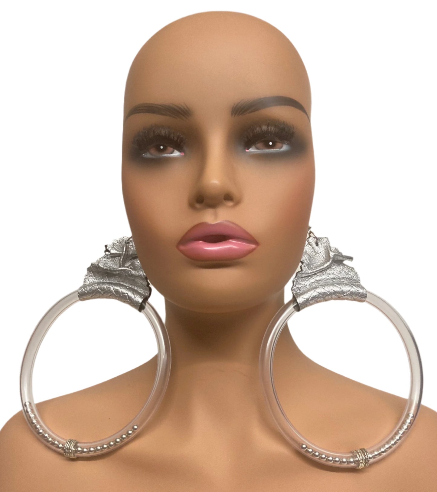 SILVA LEATHER & CLEAR RING EARRINGS