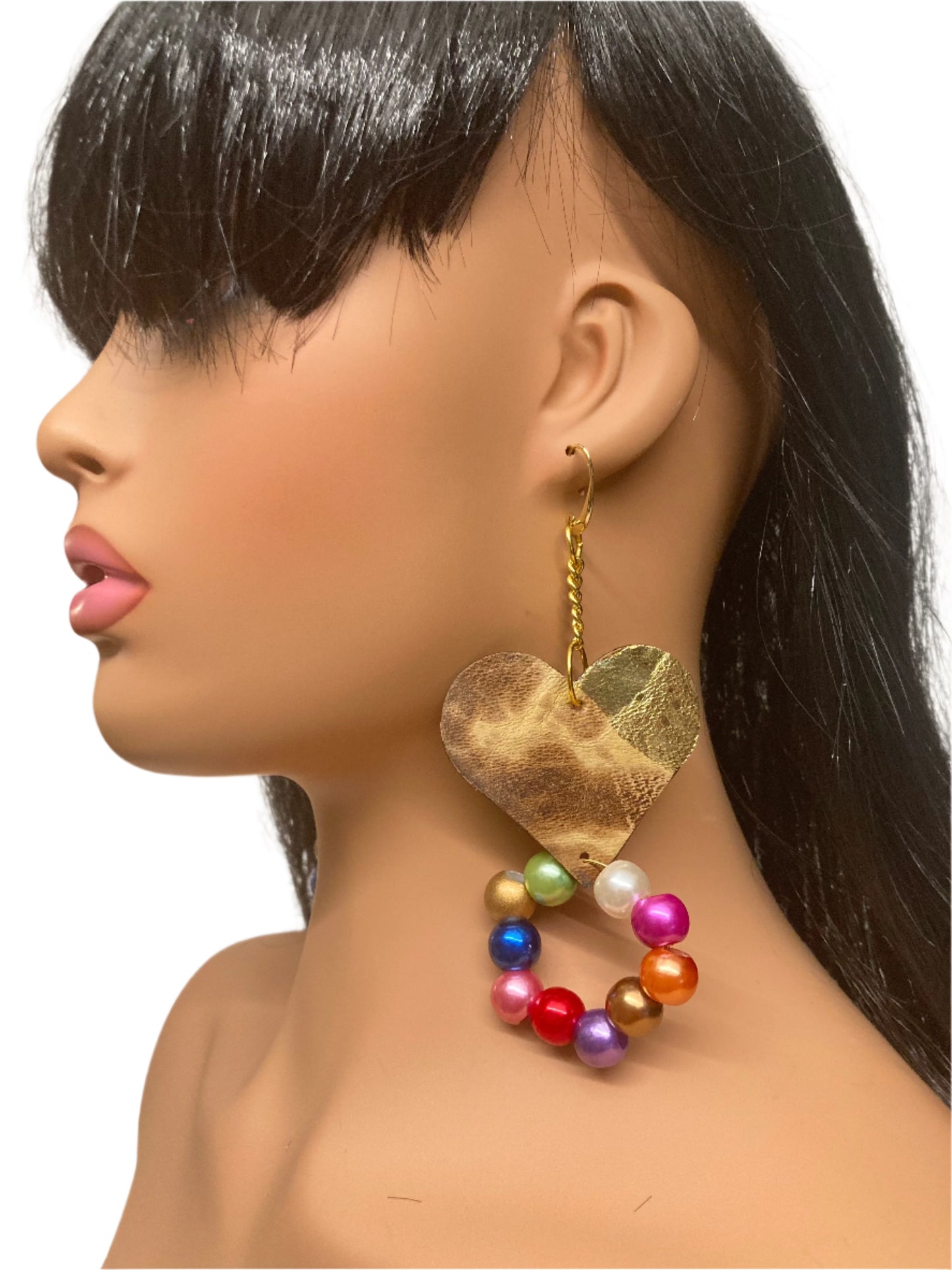 LEATHER HEART & BERRIES EARRING