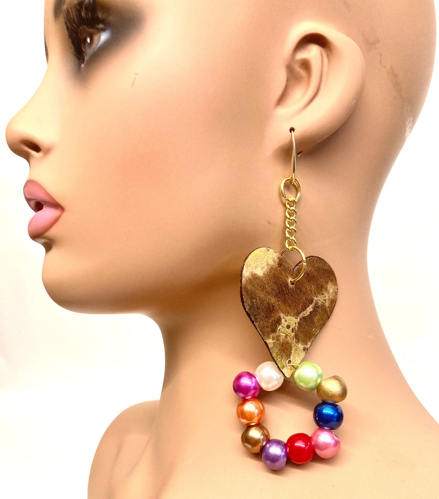 LEATHER HEART & BERRIES EARRING