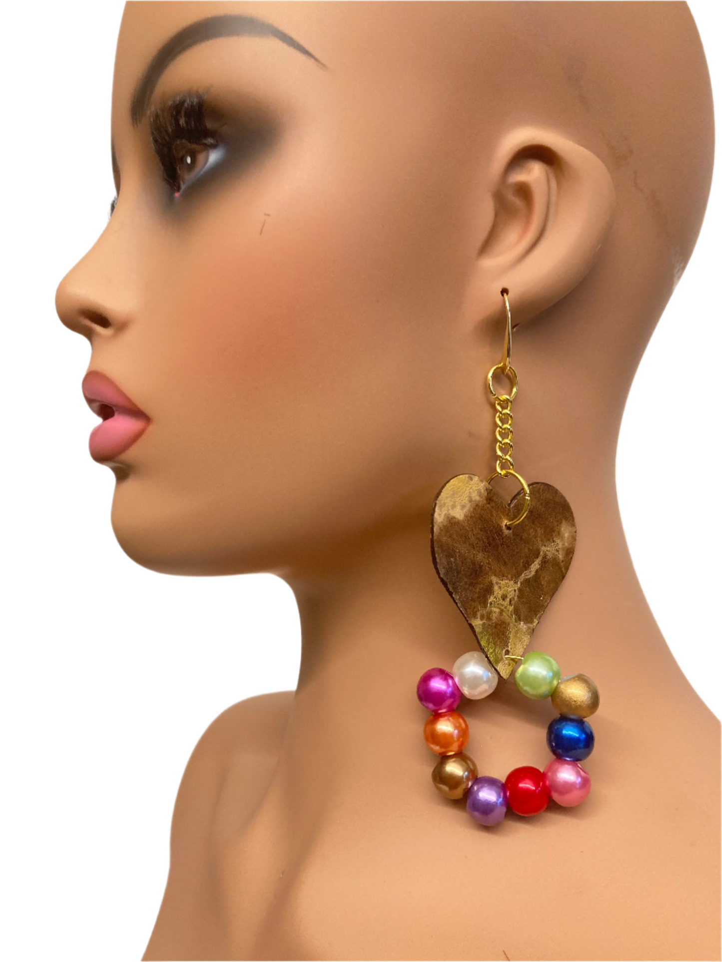LEATHER HEART & BERRIES EARRING
