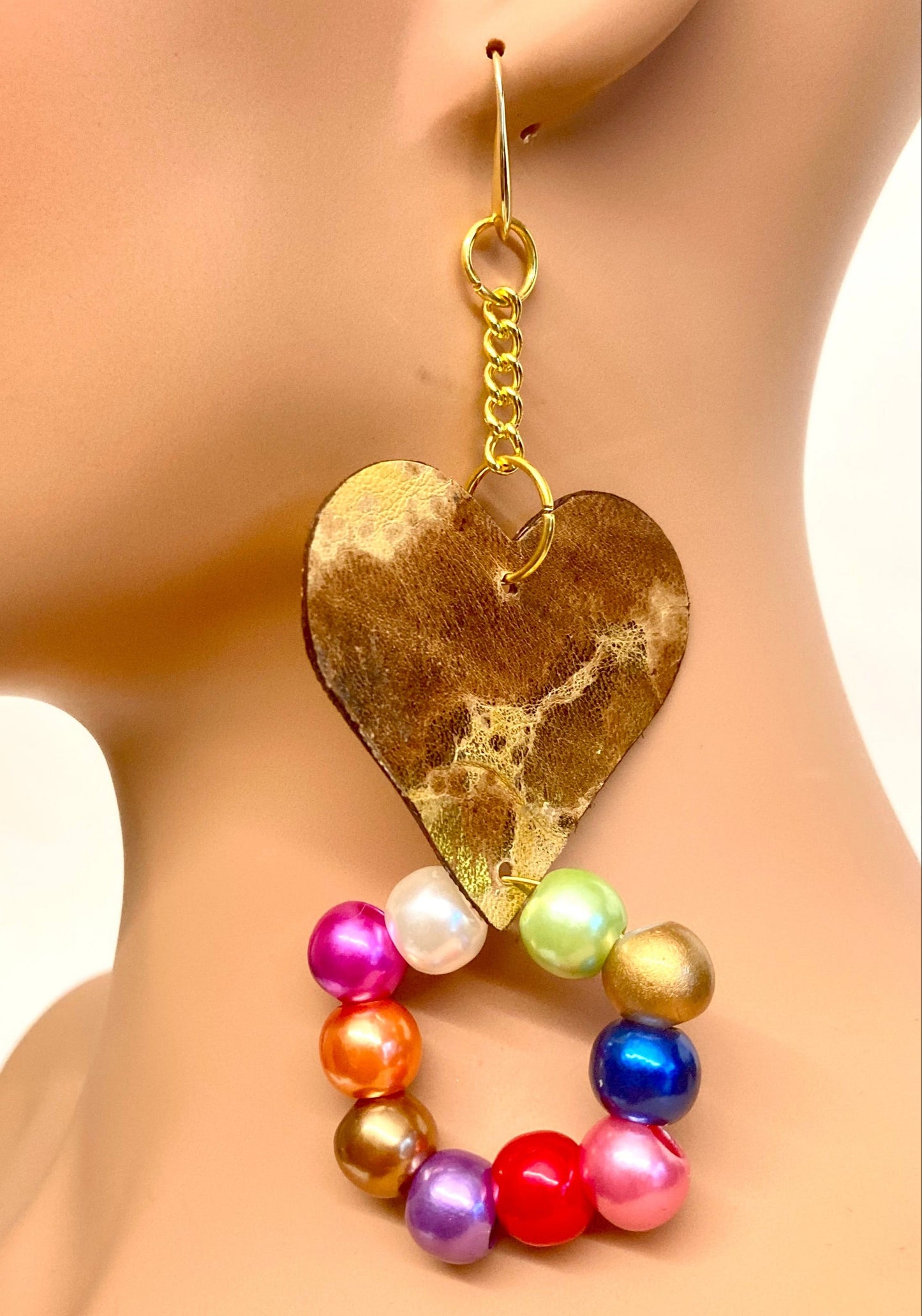 LEATHER HEART & BERRIES EARRING