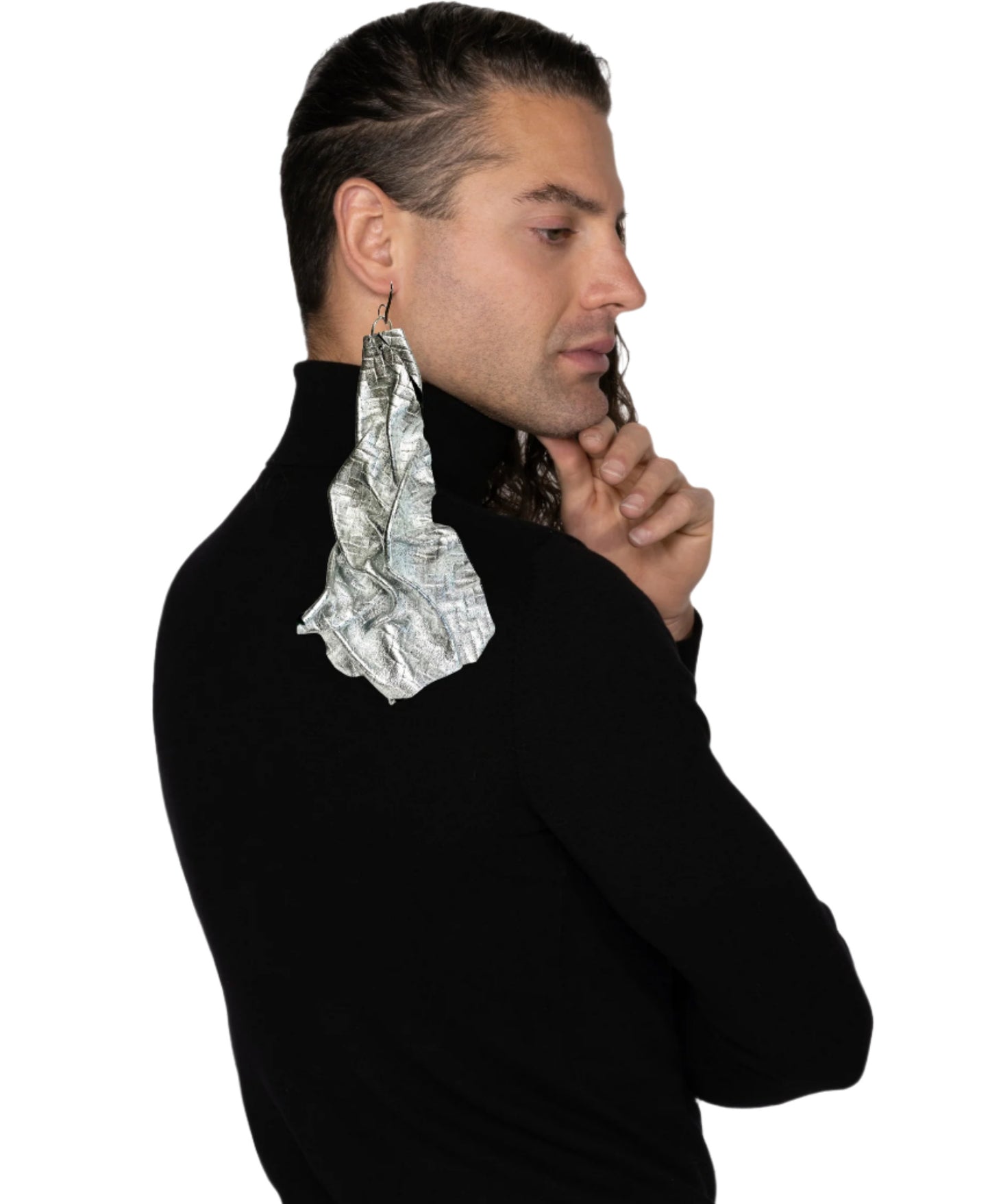 SILVER LEATHER FUTURO EARRINGS