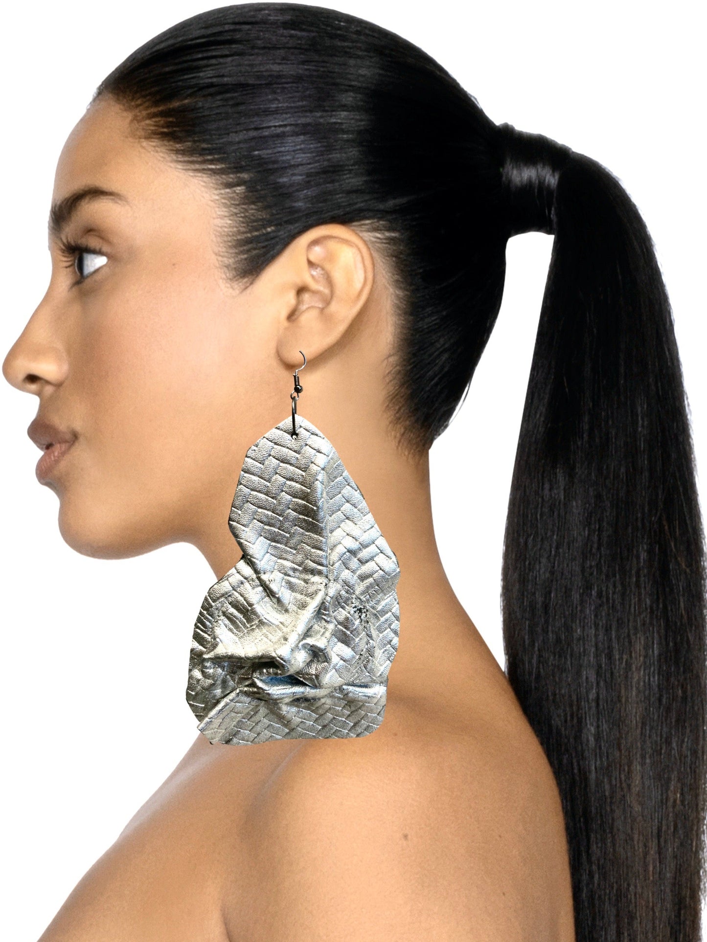 LEATHER SILVER SPACE EARRINGS