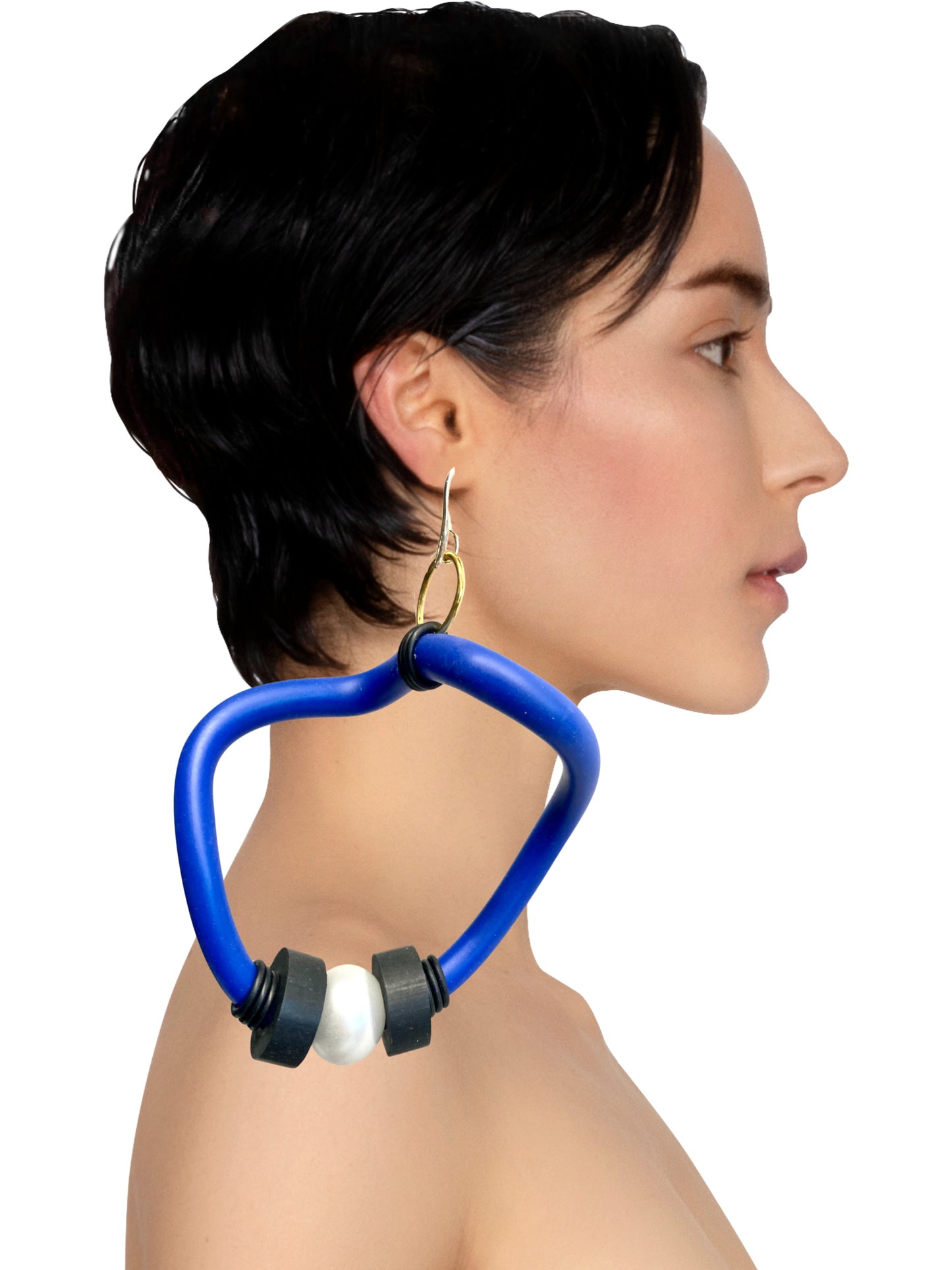 BLUE LATEX & PEARL GEOMETRIX EARRINGS