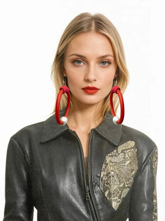 RED LATEX HOOPX EARRINGS