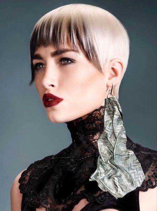 SILVER LEATHER FUTURO EARRINGS