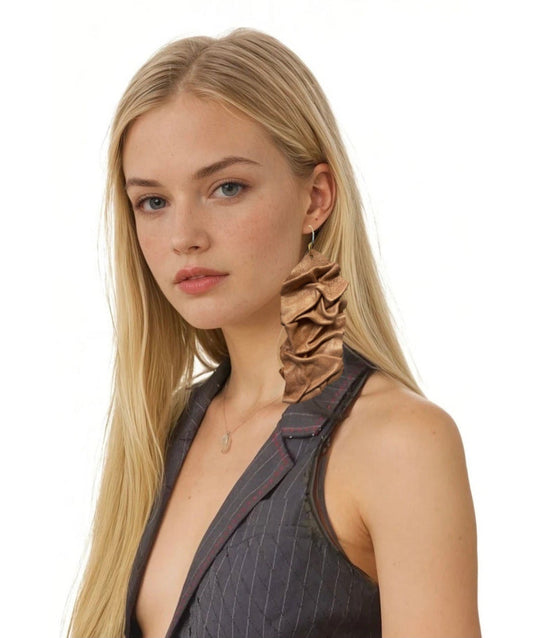 LEATHERR BROWN CRINKLET EARRINGS
