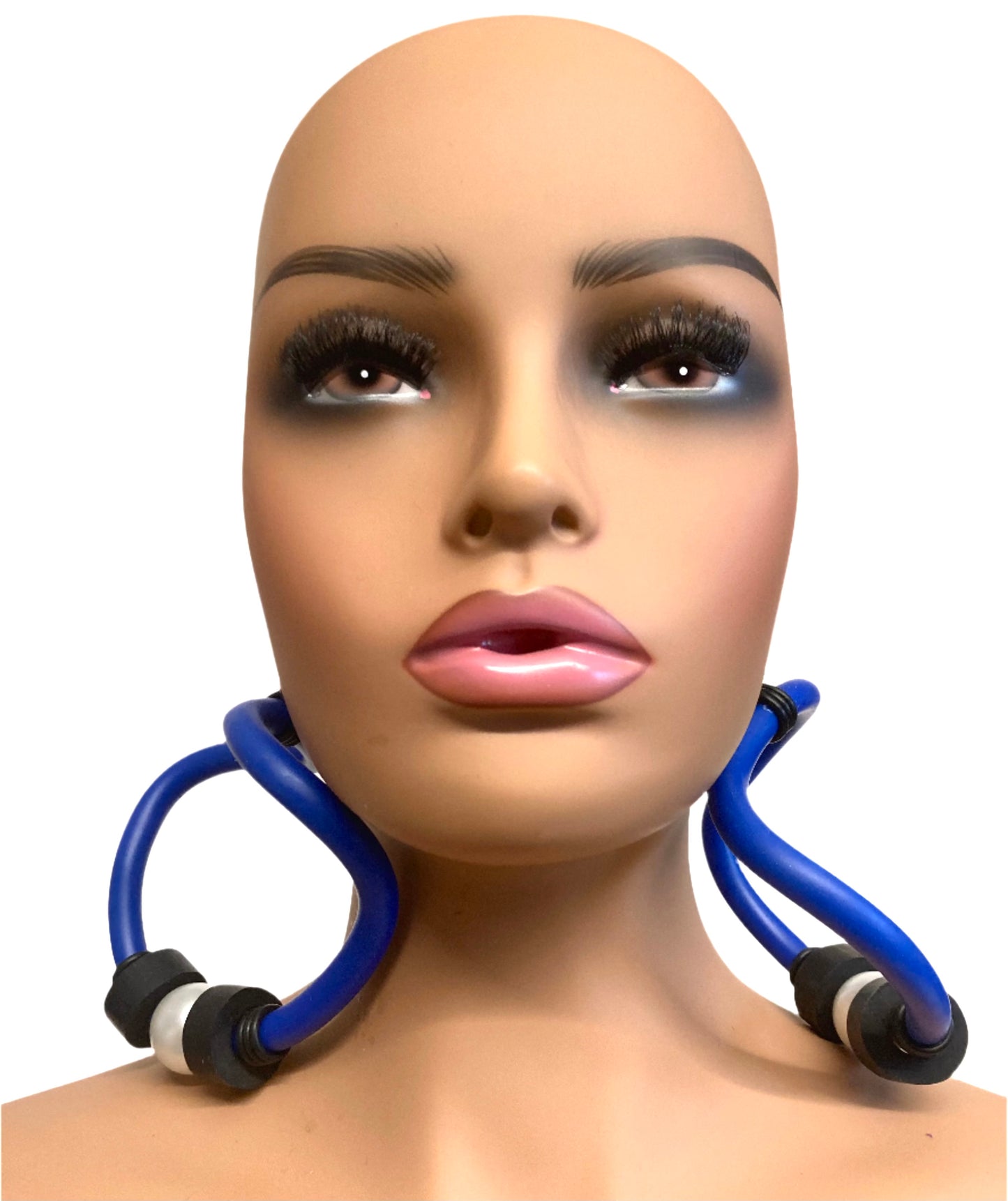 BLUE LATEX & PEARL GEOMETRIX EARRINGS