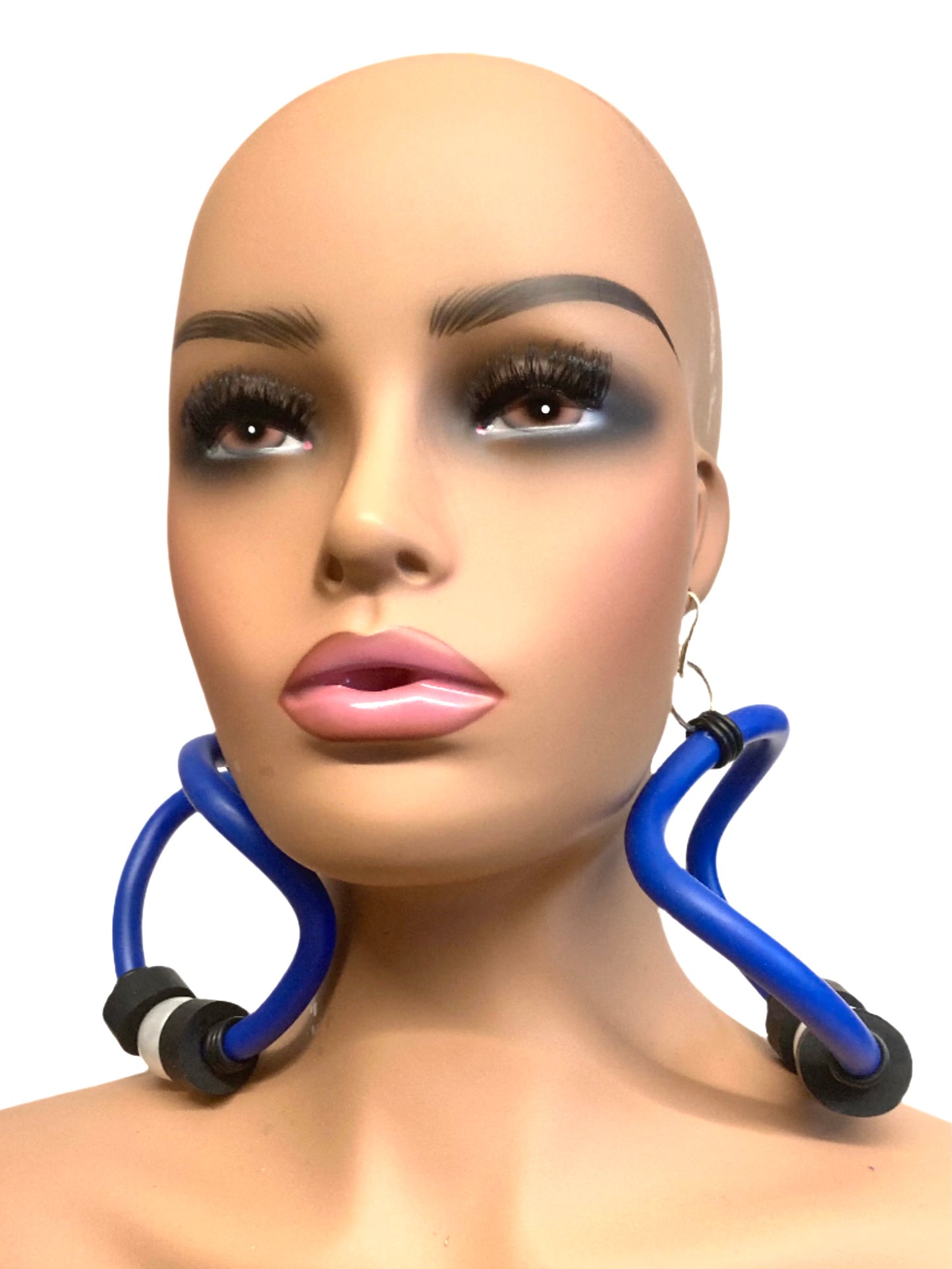 BLUE LATEX & PEARL GEOMETRIX EARRINGS