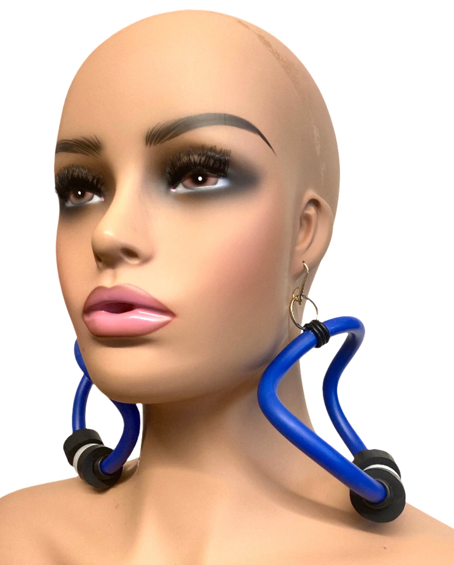 BLUE LATEX & PEARL GEOMETRIX EARRINGS