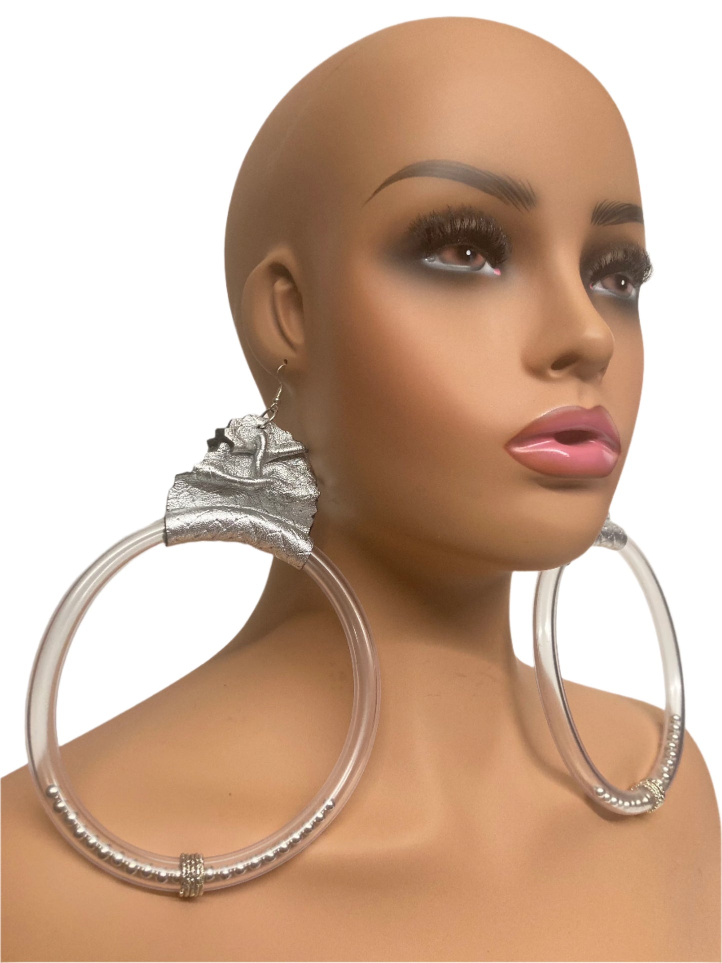 SILVA LEATHER & CLEAR RING EARRINGS