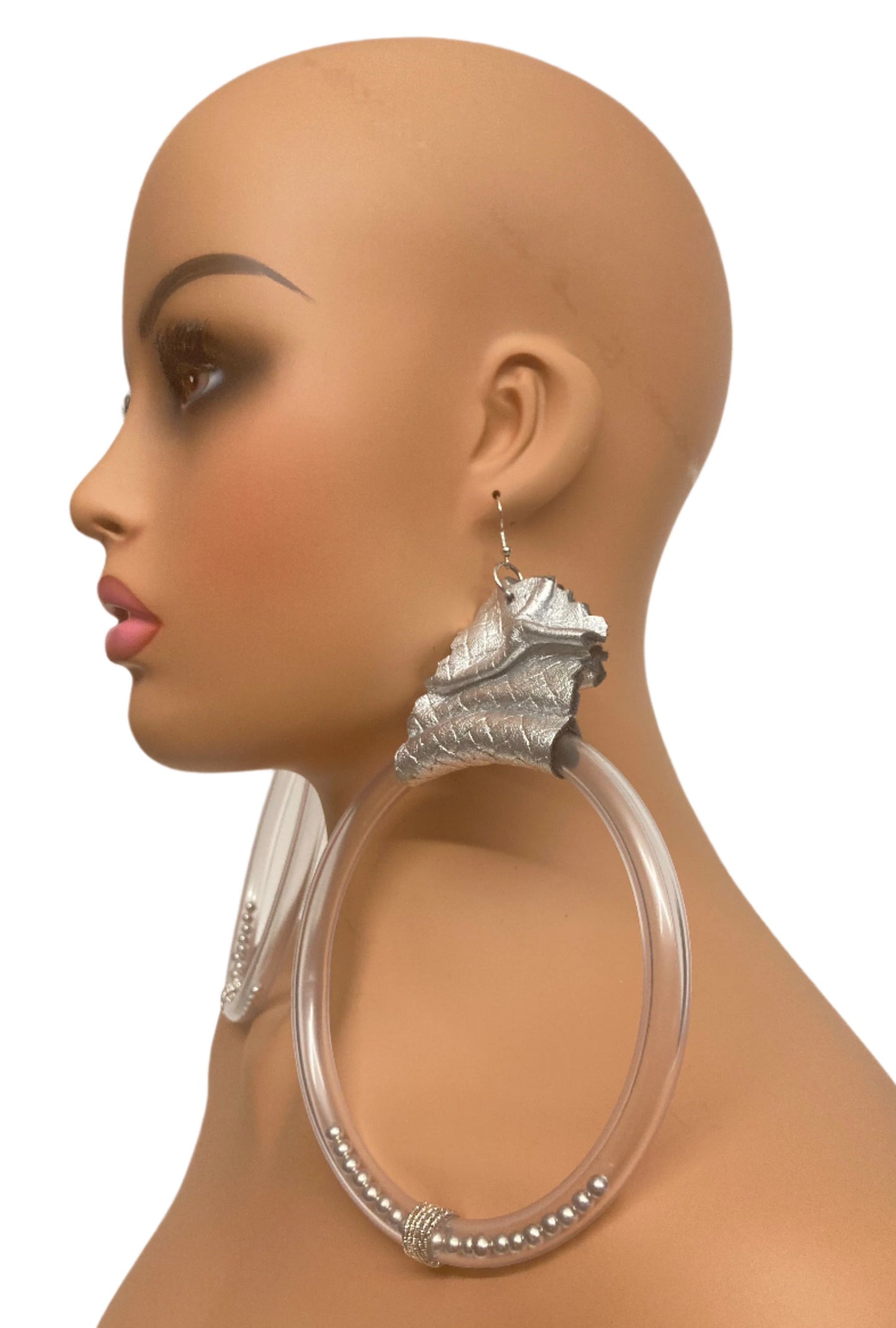 SILVA LEATHER & CLEAR RING EARRINGS