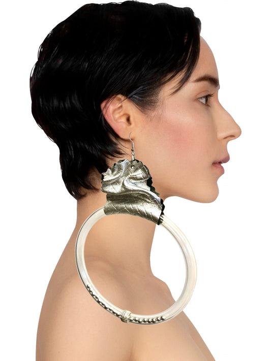 SILVA LEATHER & CLEAR RING EARRINGS