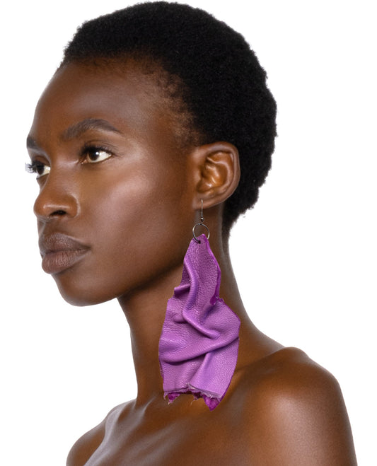 PURPLE LEATHER CRINKLET EARRINGS