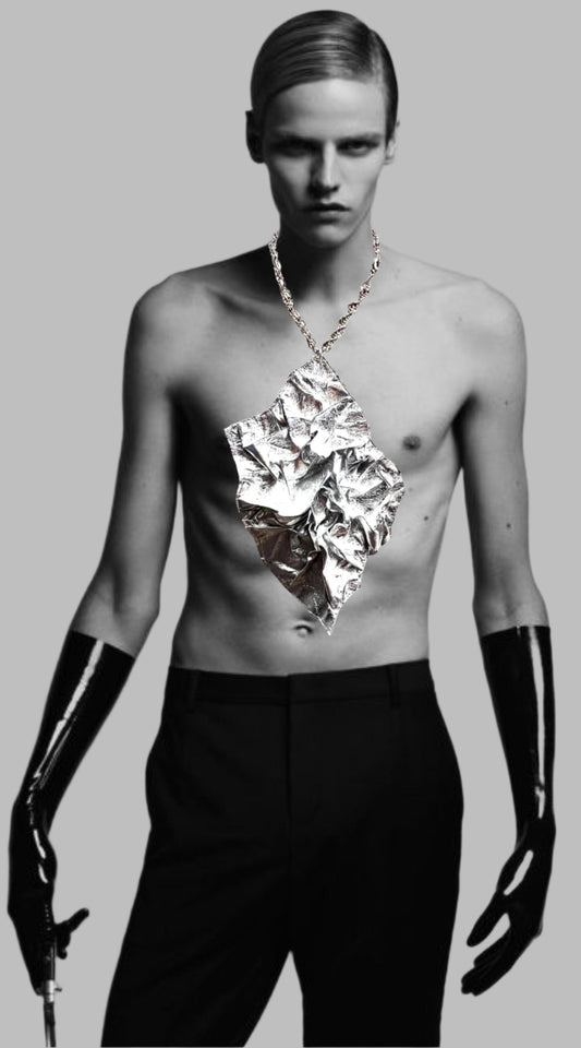 LEATHER SILVER METEORITE NECKLACE